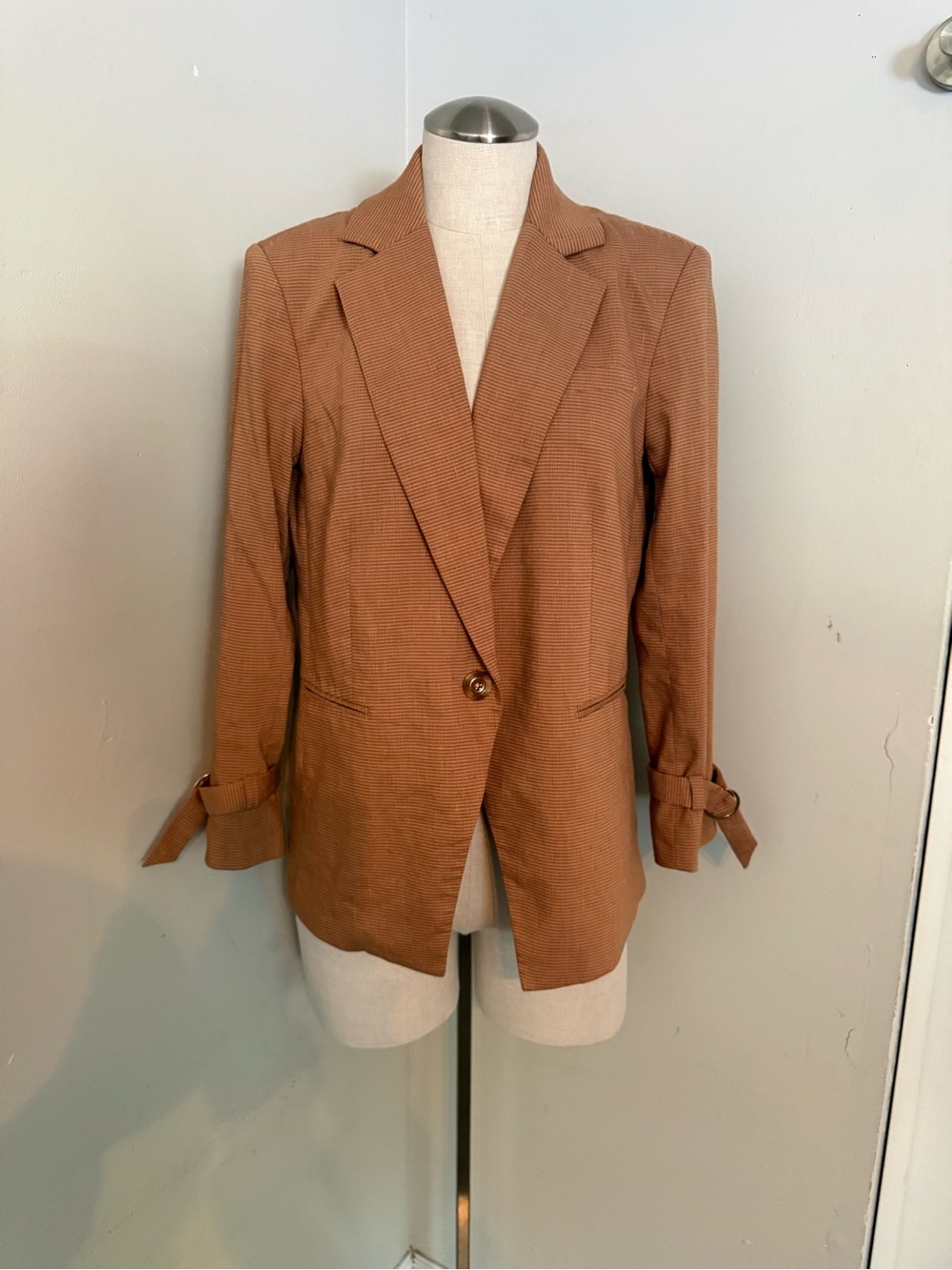Veronica Beard Camel/Tan Single-Button Textured Blazer - Picture 9 of 15